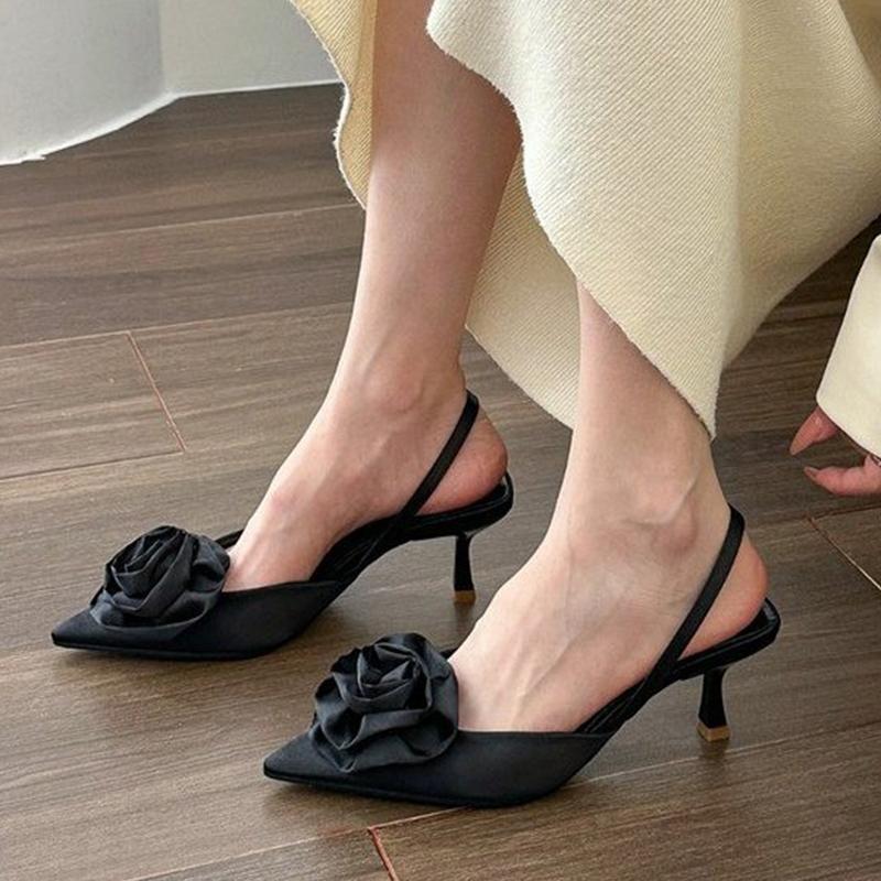 Модные женские босоножки на высоком каблуке с цветком, дизайнерские сексуальные туфли, женские шлепанцы с ремешком на пятке, летние туфли-лодочки 2025, брендовые элегантные сандалии для женщин