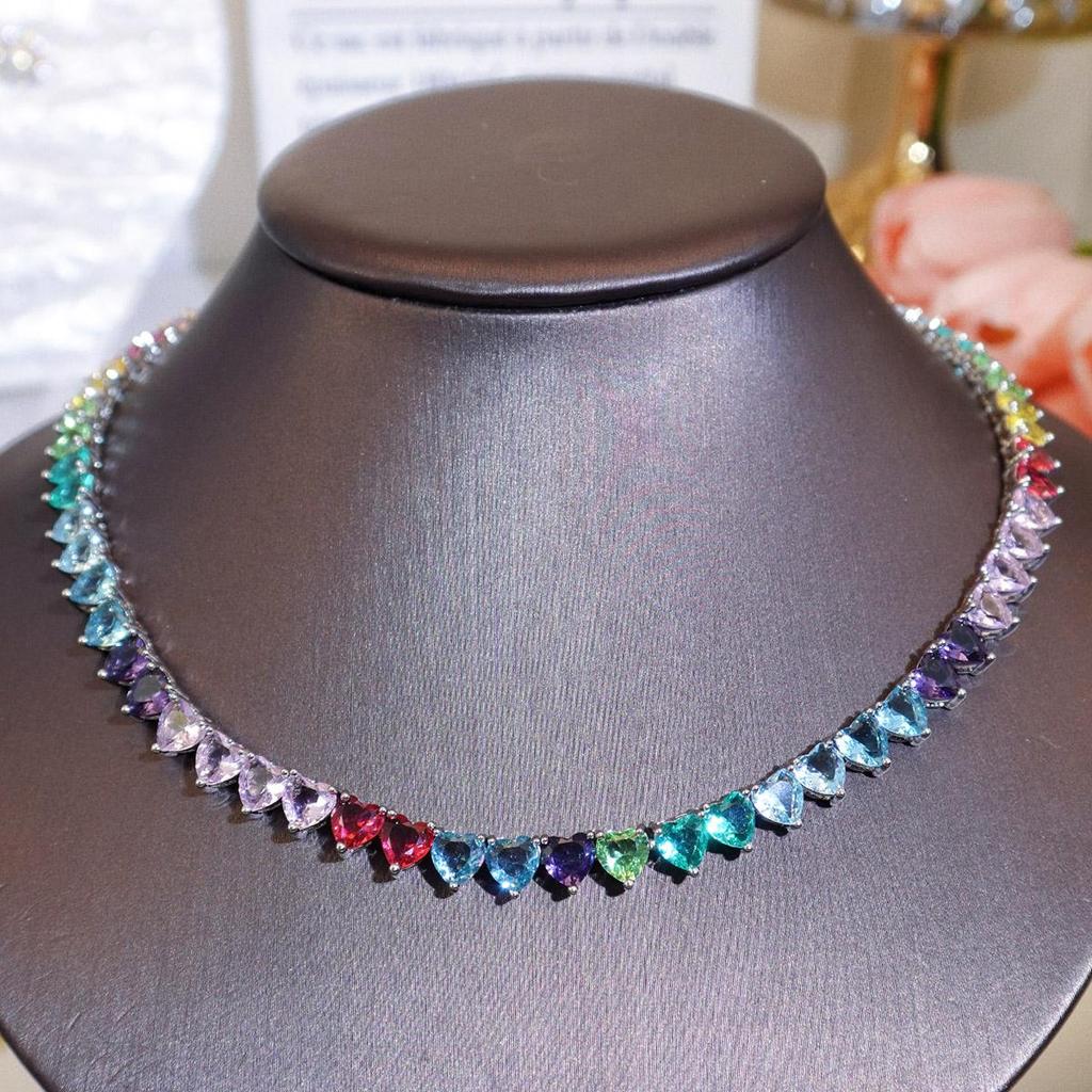 CMM Rainbow Color Love Cubic Zirconia Accessories High-End ожерелье Модные ювелирные изделия Ретро Wild Clavicle Chain для женщин