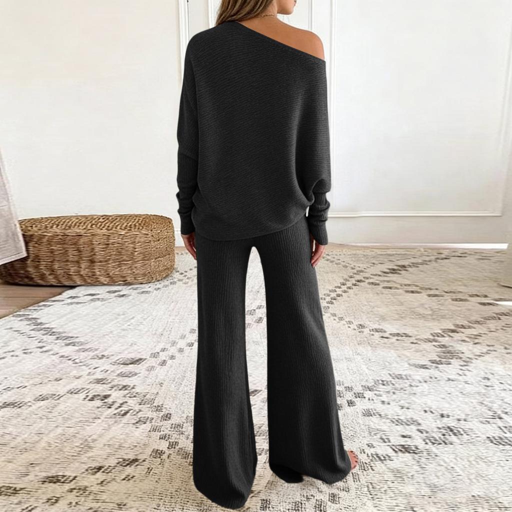 Женский модный однотонный свитшот с длинными рукавами и повседневные спортивные штаны - комплект из двух предметов