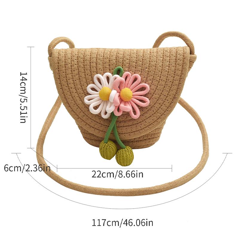 Цветовая контрастная плетеная женская сумка через плечо Маленький изящный кошелек для монет Легкий портативный милый цветочный декор свежий стиль