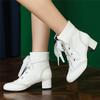 Fashion 2025New Lace Up Ladies Square High Heel Shoes Ankle Boots Lace-up Retro Women Pointed Toe Thick Soled Short Booties White Black