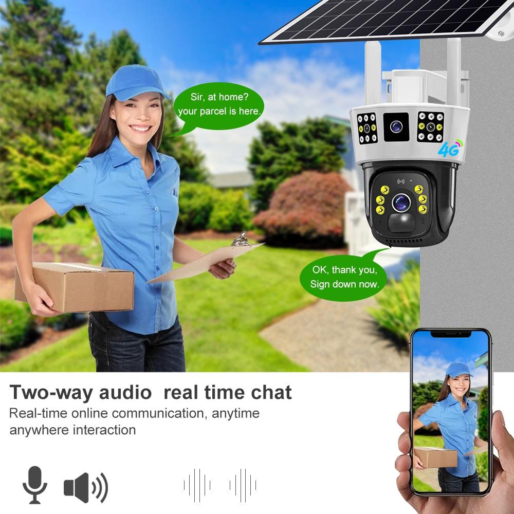 Triple-Screen Solar-Powered Surveillance Camera: 360° Outdoor Day-Night Full-Color Remote Wireless 4G/Wifi Camera Three-screen Surveillance