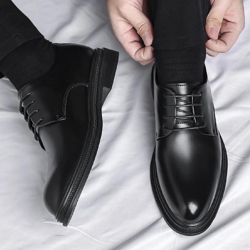 Fashion Men's Business Shoes Black Leather Formal Shoes for Men Lace Up Oxfords Wedding Party Office Summer Shoe Man Zapatos De Hombre
