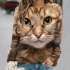 Cat Print Long Sleeves Tees Pullover Casual Loose Street Female Clothing Funny Cute Tops Fall/Winter Cotton Women's T-shirts