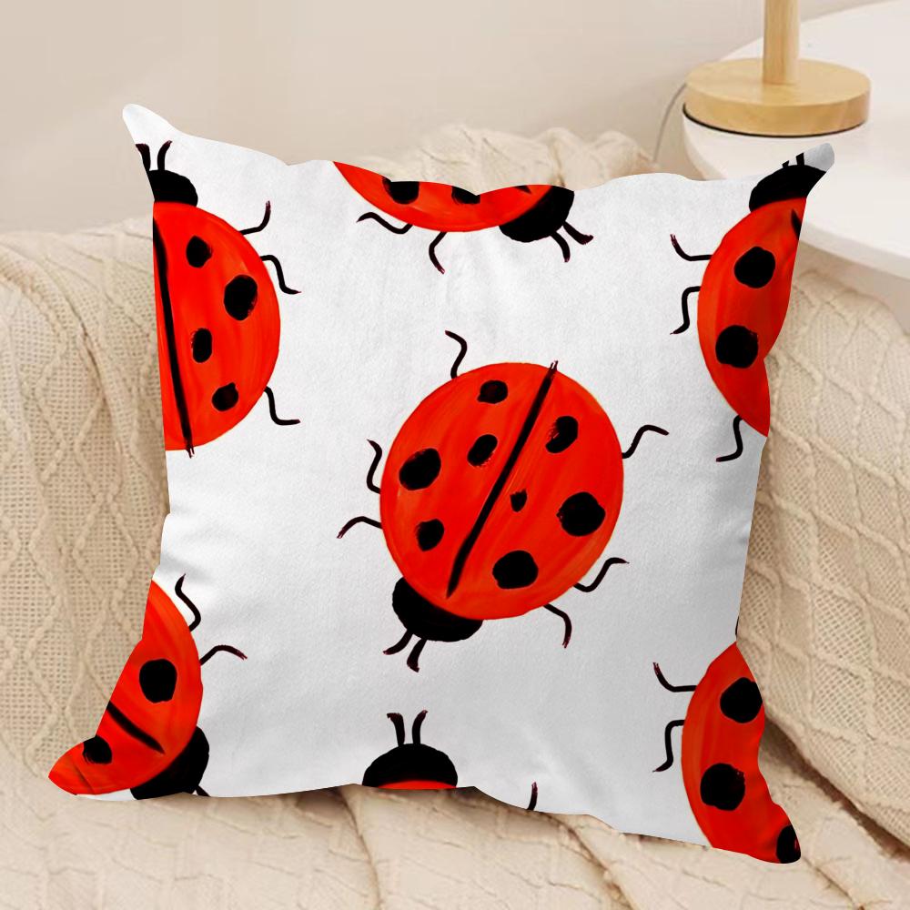 Cute Cartoon Ladybug Cushion Cover Short plush Doublesided Print Square Throw Pillow Covers Sofa Home Cushion Decor