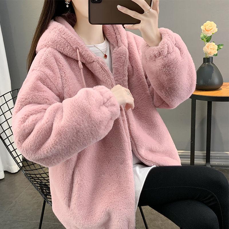 2024 Spring/Fall Women's Double-Sided Plush Fleece Coat with Hood