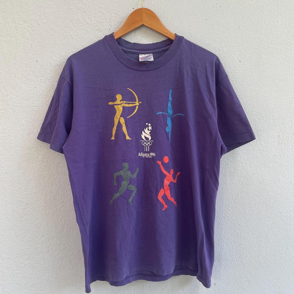Vintage 1996 Atlanta Olympics T-Shirt - Retro Purple Graphic Tee - Official 100th Anniversary Olympic Merchandise