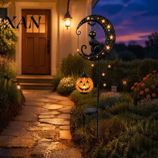 Decorative Lawn Stakes for Halloween Solar Garden Stake Light, Metal Black Cat & Pumpkin Moon Waterproof Powered Lights Decorations Patio Yard Pathway