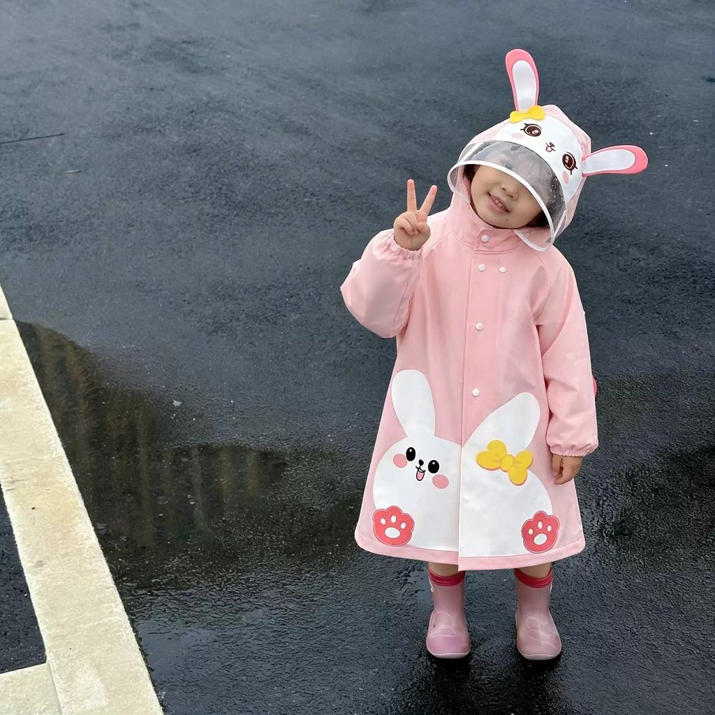 Little Rabbit Children's Raincoat Baby Rain Poncho Kindergarten Boys and Girls Single-Person Full-Body Rainwear for Primary School Students to Go to