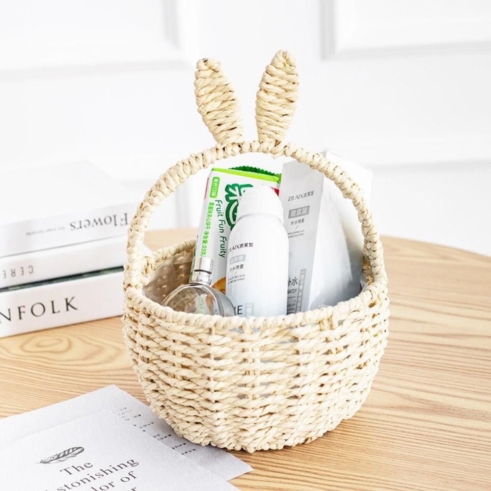 Cartoon Rabbit Ear Storage Basket Multifunctional Hand Woven Basket Easter Festival Gift