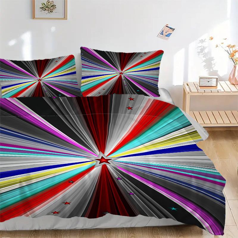 3pc Starburst Spectrum Cover Set - 1 Quilt Cover + 2 Pillowcases, All Seasons Bedroom Setting, Perfect for Home029