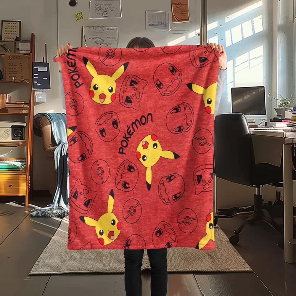Pikachu and Eevee Print Flannel Blanket, High quality Comfortable for All Seasons, Home Decor, Warmth and Comfort