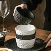 Бытовая керамическая пиала для риса с красивым узором водяной ряби, личная посуда, черно-белая большая пиала
