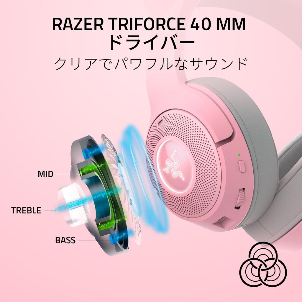 Razer Kraken Kitty V2 BT Quartz Pink Wireless Gaming Headset with Illuminated Cat Ears for Gaming and Streaming. Bluetooth, Low Latency, Gaming Mode,