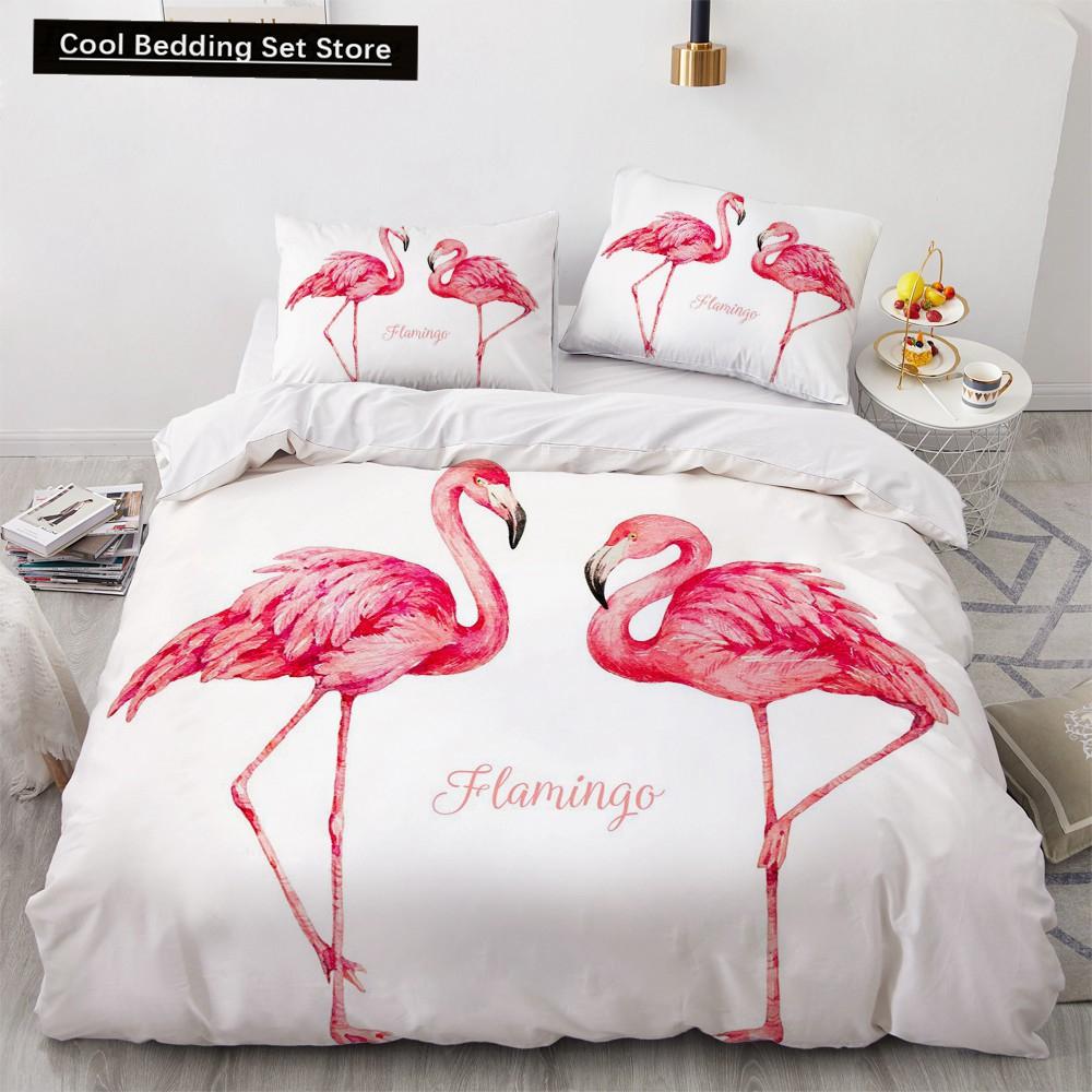 Пододеяльник с изображением фламинго King Queen 3D Pink Animal, комплект постельного белья для детей, подростков, взрослых, пододеяльник с наволочкой в акварельном стиле