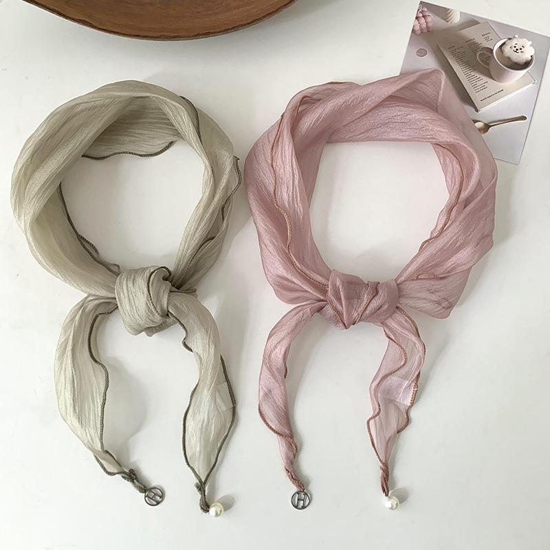 Long Silk Scarf, Women's Versatile Handmade Pendant, Tulle Scarf, Neck Protection, Decorative Neck, Solid Color, High-end Scarf, Scarf.