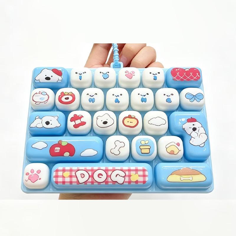 26 Grids Stress Relief Simulation Keyboard Keychain Animal Diary Desktop Decoration Student Bag Ornament Toy For Home Decoration