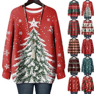 Женская рождественская футболка с круглым вырезом и длинными рукавами