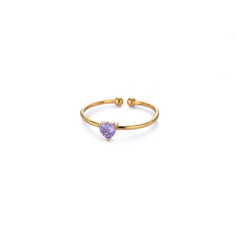 2025 Birth Colorful Cubic Zircon Heart Opening Rings For Women Fashion Dainty Stainless Steel Princess Ring Jewelry Wedding Gift