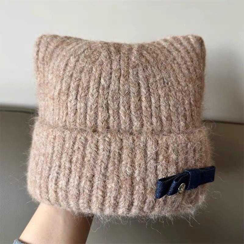 Ear protection ear autumn and winter knitted wool cat thermal hat outdoor versatile face small velvet thermal hat women's wool