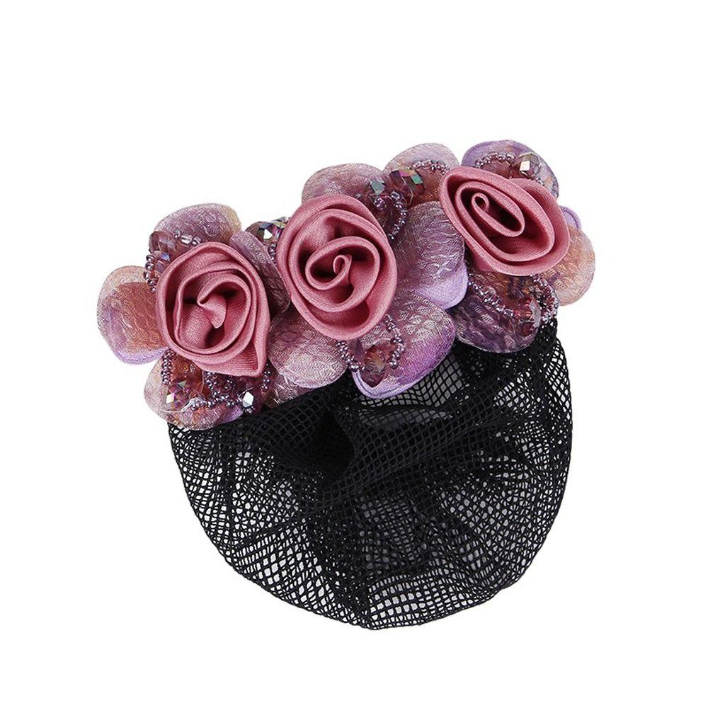 Beaded Mesh Floral For Nurses Crochet Hair Clip Spring Clip Women Bun Net Crystal Hairnet Cover Zircon Flower Bun Snood