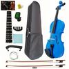 Silvio 44 Blue Violin - All Sizes, Beginner, Includes Case, Tuner, Rosin, Shoulder Rest, 2 Violin Bows, Extra Strings and Mute - Black - Suitable for