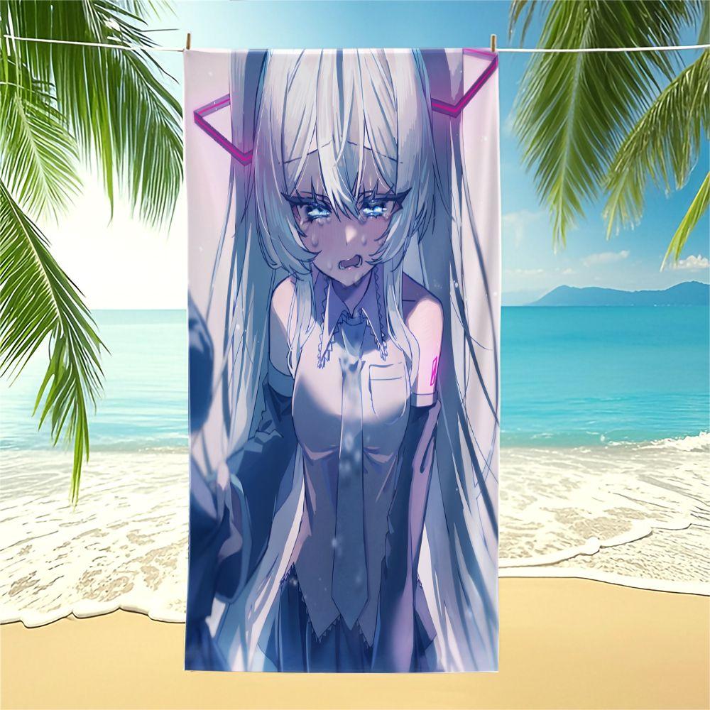 Hatsune Miku Digital Print Soft Beach Towel Large Quick Dry For Pool Swim Camping Outdoor Travel Gift