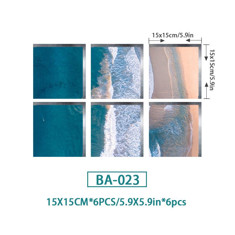 6PCS Ocean Wave Bathtub Sticker Non-slip Waterproof 3D Effect Self-adhesive Bathroom Decal PVC Removable Decorative Mural 15x15cm