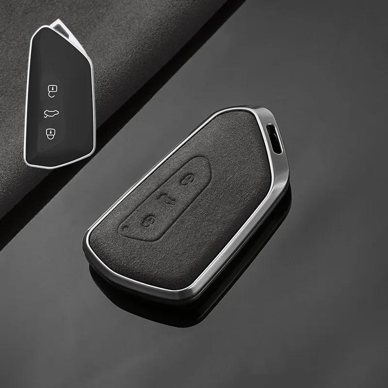 Interior Mouldings Aluminum Alloy Turn Fur for VW Volkswagen Golf 8 Mk8 2020 Skoda 3 Button Smart Remote Car Key Case Cover Ring