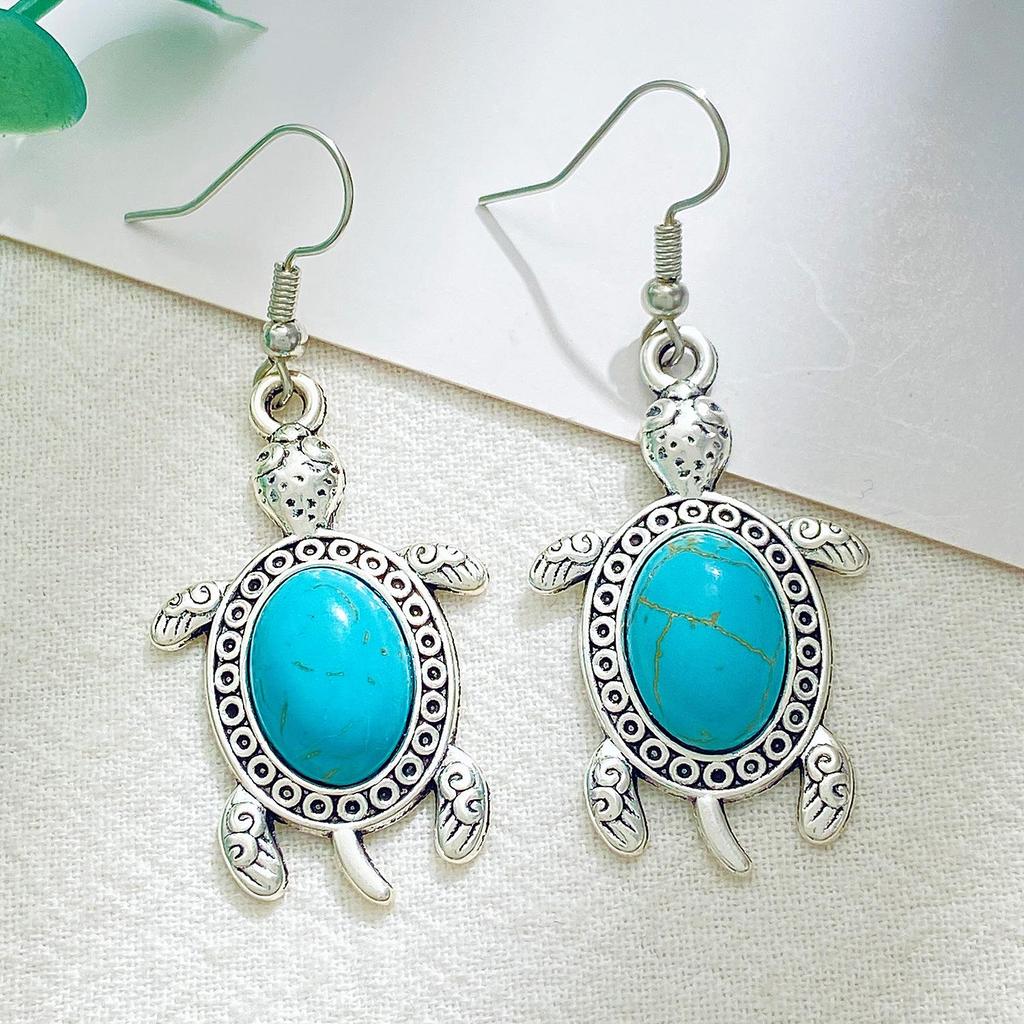 Retro Turquoise Turtle Jewelry Set: Three-Piece Exotic European & American Fashion