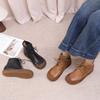 Genuine Leather Soft Sole Lace Up Versatile Ankle Boots Retro Round Toe Flat Bottom Women's Shoes