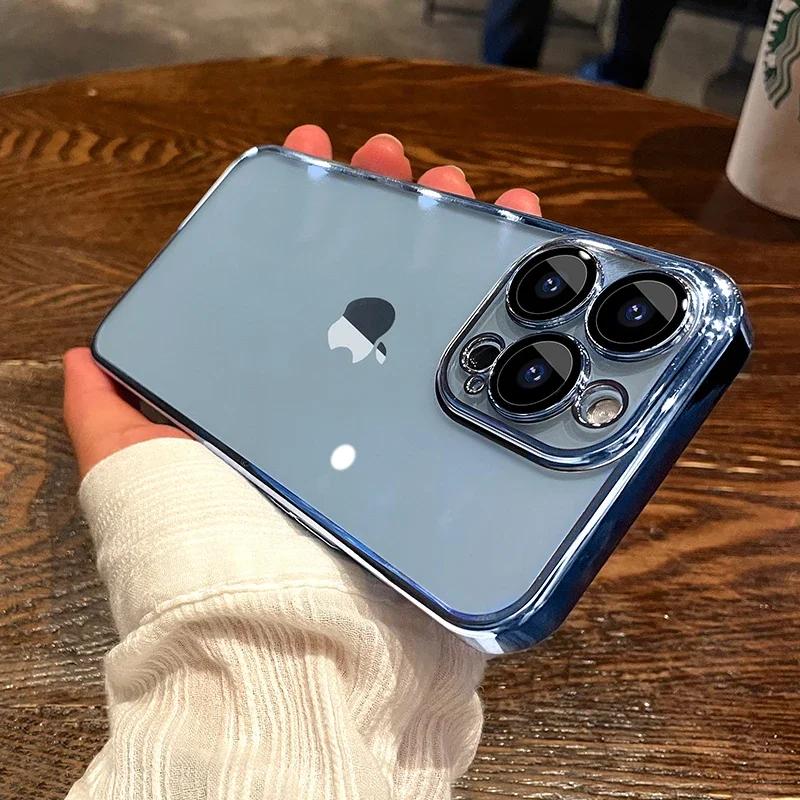 Plating Clear Phone Case For For Iphone 17 Air 16 16e 1 14 13 11 12 Pro Max Plus13 Mini Full Lens Glass Protector Silicone Cover