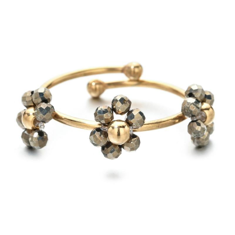 Natural Stone Beads Flower Rings For Women Stainless Steel Jewelry Female Summer Accessories Open Adjustable Couple Rings Gift