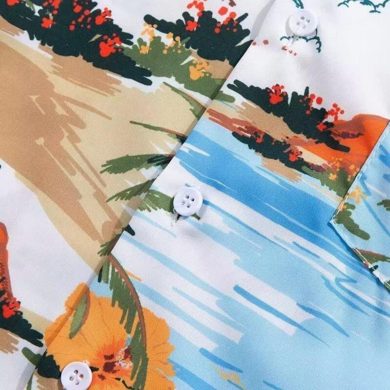 Мужская рубашка в стиле ретро, ​​мужской летний наряд, студенческий свободный крой, нишевый дизайн, повседневный мужской топ, верхняя одежда, пляжный топ