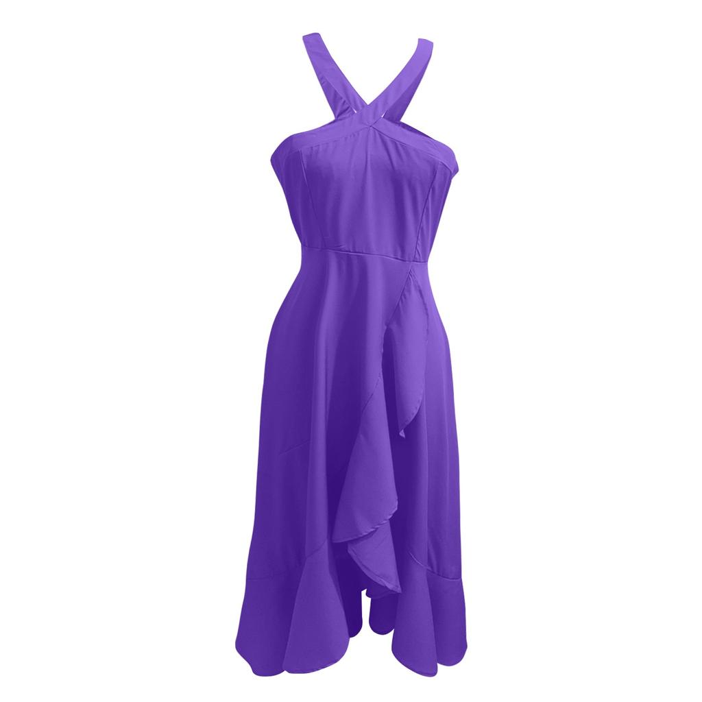 Ladies Elegant Sleeveless Sexy Fashion Evening Dress Prom Ruffle Dress