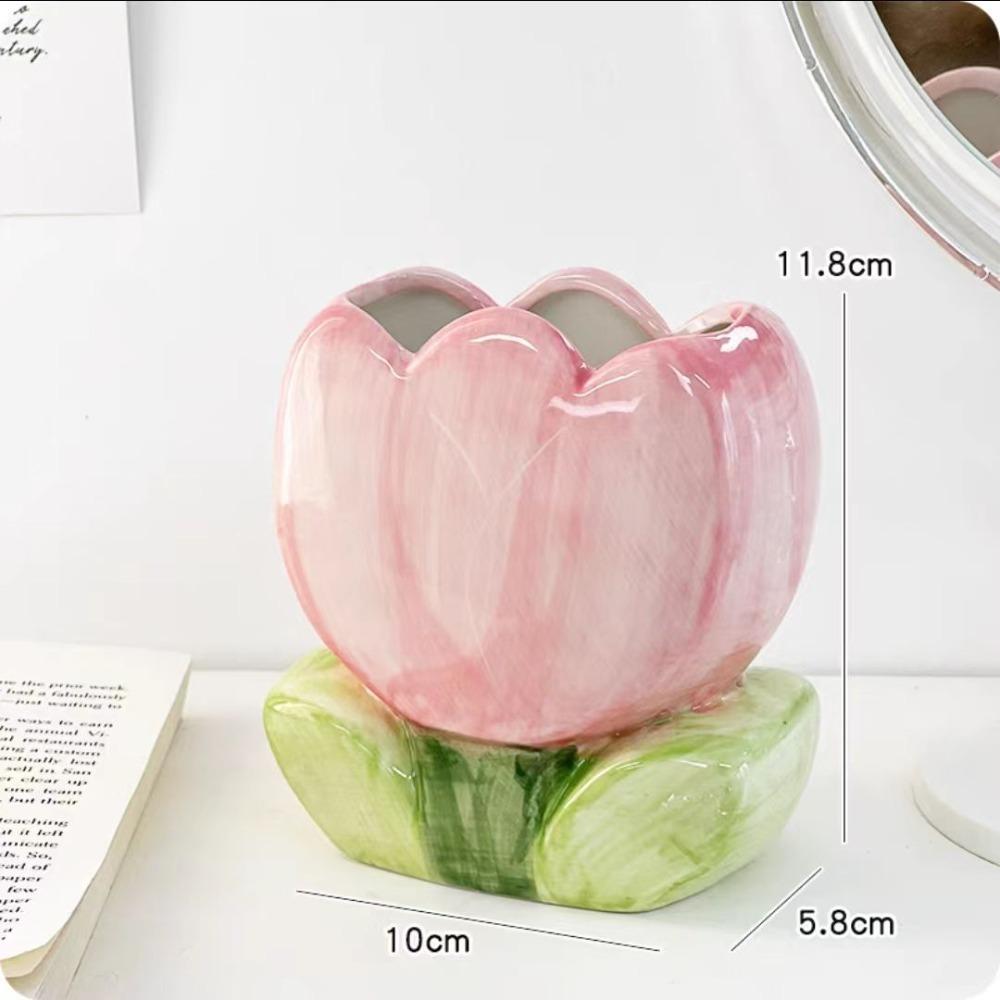 Tulip Flower Flower Makeup Brush Storage Bucket Ceramic Ceramic Tulip Pen Holder  Office Pen Holder
