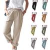 Cotton Hemp Pants Solid Color Casual Elastic High-waisted Straight Trousers Women
