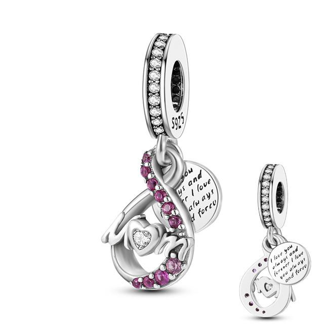 925 Серебро Маленькая Девочка Любовь Мама Навсегда Бесконечность Бесконечные Висячие Шармовые Бусины подходят для Женщин Браслет 925 Ювелирные Изделия Подарок Матери