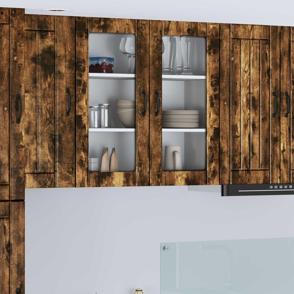 Wall Mounted Glass Cabinet LUCCA Smoked Oak 80 x 31 x 80 cm