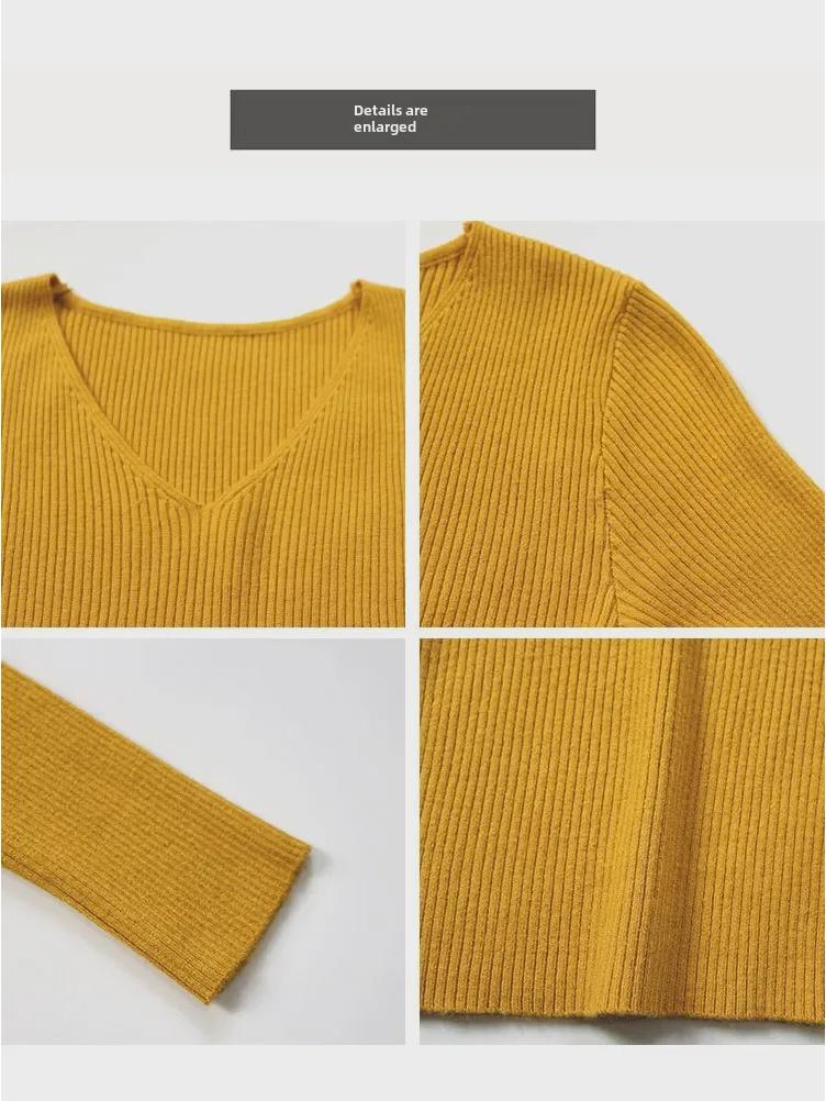 Женский облегающий трикотажный свитер с V-образным вырезом: Модный, с длинными рукавами, теплый для осени и зимы