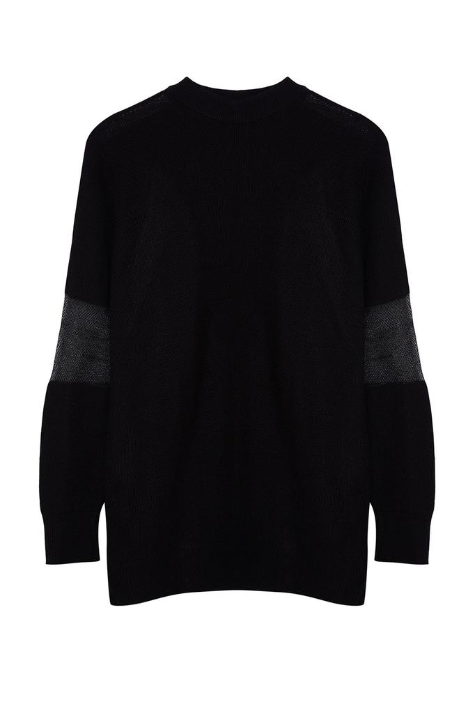 Women's Fashionable Stylish Hijab Sweater Black Tulle Detailed Knitwear Sweater