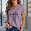Fashion Heartbeat Painting Blouses Short Sleeved V-Neck T Shirts Casual