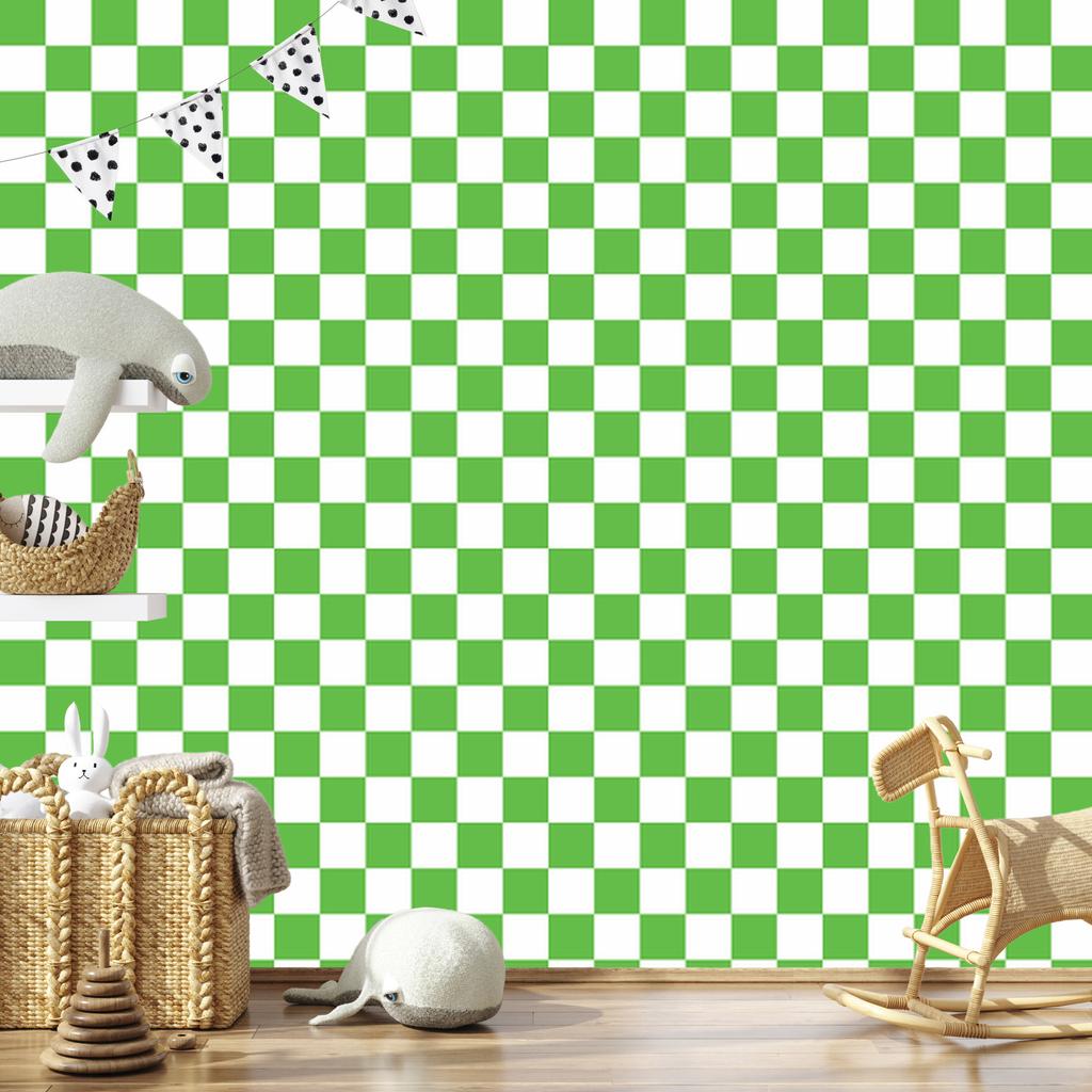 Checkerboard Wallpaper White and Green for Living Room and Bedroom 50x1000