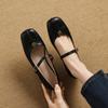 New Four Seasons Wear Low Heel Flat Shoes Black Women's Single Shoes Square Head Casual Square Heel Rubber Soft Sole Leather Shoes Large Size