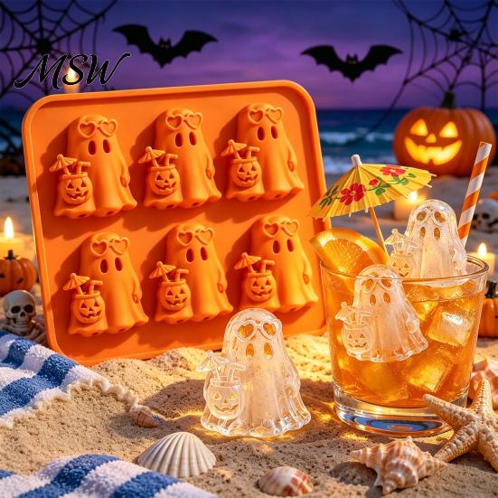 Food Grade Silicone Ice Tray Ghost Cube Mold, 6 Cavity Tray, 3D Decorative Cocktail Shape Flexible Maker, for Halloween Whisky Cocktails Large Maker