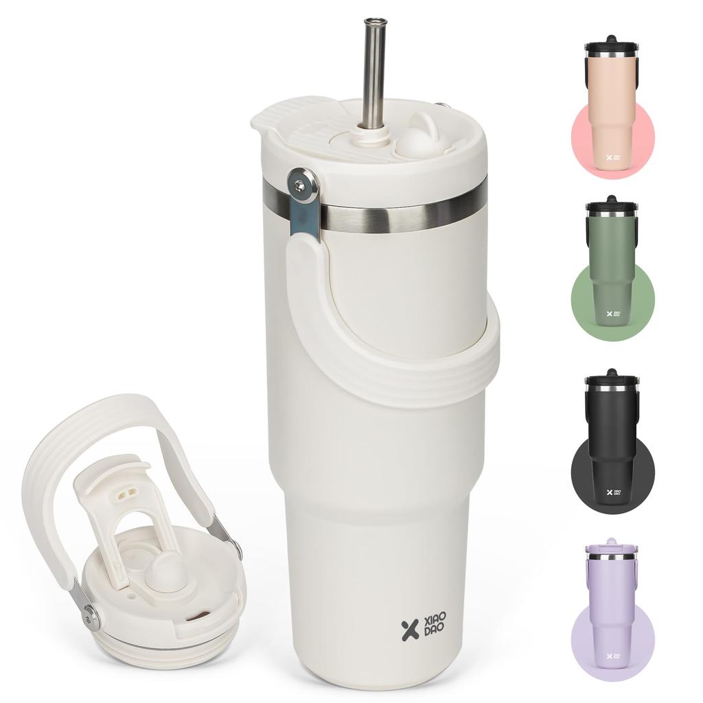 SKIASE Tumbler with 600ml Water Vacuum Keeps Hot or Wide Direct with Perfect for Outdoor White Straw, Bottle, Insulated, Cold, Mouth, Drinking, Lid,