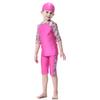 Three-Piece Swimsuit Girls Short Sleeve Print Floral Swimming Suit for Kids Swimwear Baby Children Swimming Bathing Suit with Cap