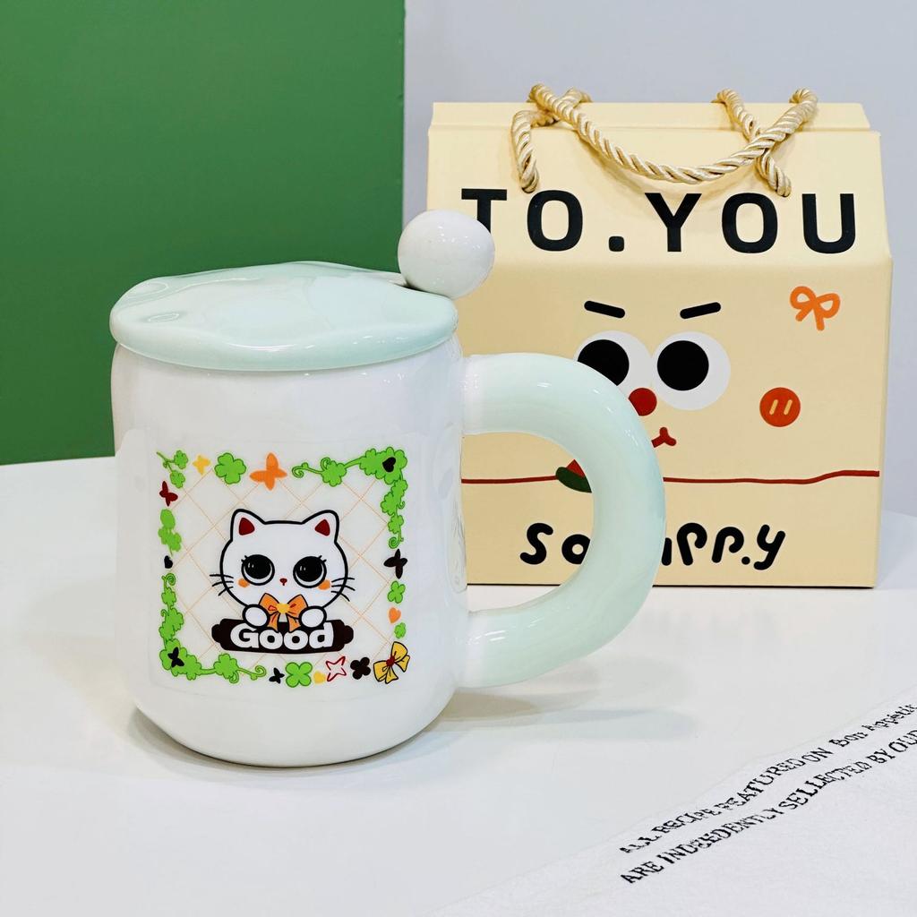 Opening Gift Box Set for Girls Ceramic Cup High Value Household Water Cup Cartoon Mug Cup Souvenir Gift