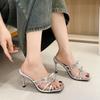 Elegant Bowknot High Heels Sandals Women Square Toe Design Thin Heels Slippers Woman Fashion Slip On Party Shoes Female