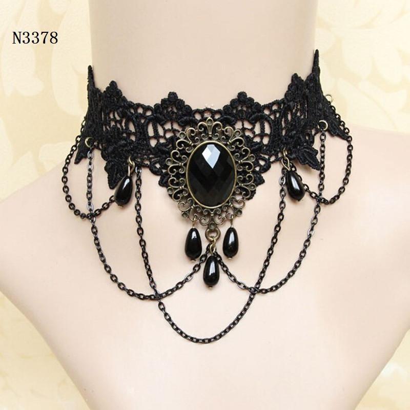 Хэллоуин Женщины Девушка Ретро Готический Панк Стиль Ожерелье Браслеты Черное Кружево Шеи Цепи Воротник Заявление Колье Викторианский Стимпанк Ювелирные Изделия